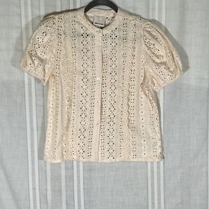 Industry Cream Eyelet Puff Sleeve Blouse Women’s Size Med Cottagecore Boho Top